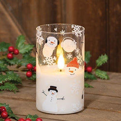 Scattered Snowman & Snowflake Glass Timer Pillar - 5"