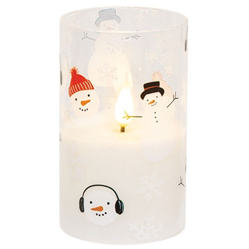 Scattered Snowman & Snowflake Glass Timer Pillar - 5"