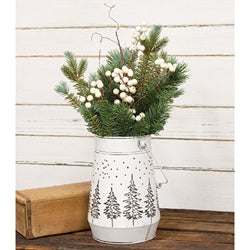 Distressed White Metal Winter Trees Etched Bucket