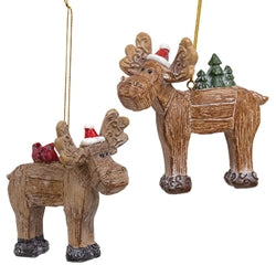 Resin Nordic Carved Look Holiday Moose Ornament - 2 Asstd.