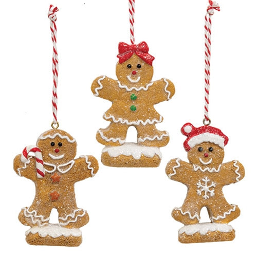 Resin Snowy Iced Gingerbread Ornament - 3 Asstd.