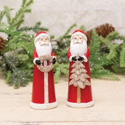 Resin Glitter Winter Floral Santa Figure - 5.5"H - 2 Asstd.