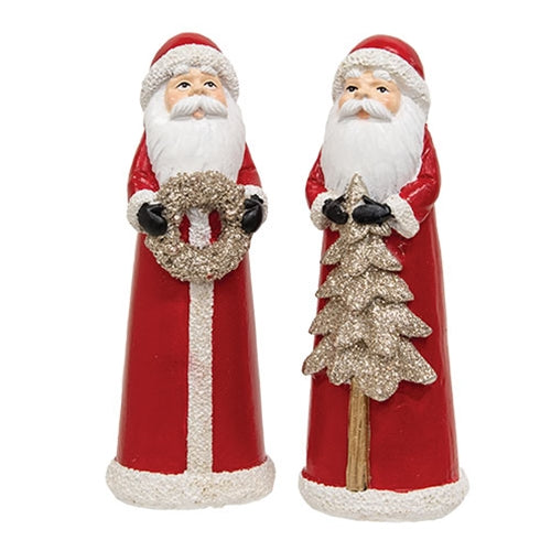Resin Glitter Winter Floral Santa Figure - 5.5"H - 2 Asstd.
