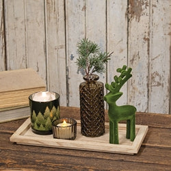 5/Set - Wooden Tray w/Glass Votives Vase and Velvet Reindeer