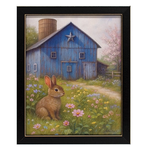 Bunny & Blue Barn Framed Print - 8x10