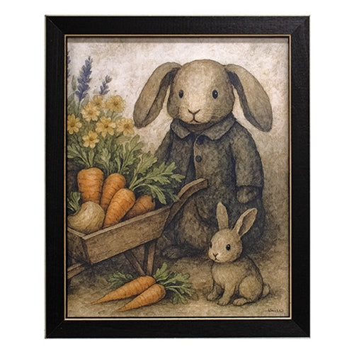 Bunny Papa and Baby With Carrots Framed Print - 8x10