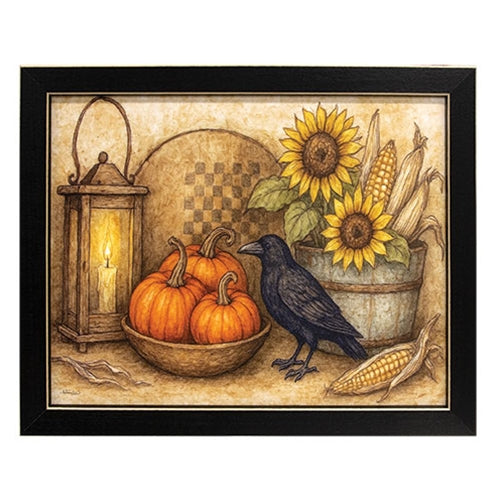 Fall Table Crow Framed Print - 10x8