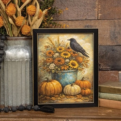 Harvest Floral Crow & Pumpkins Framed Print - 8x10