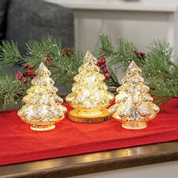 3/Set - Silver Mercury Glass LED Christmas Trees