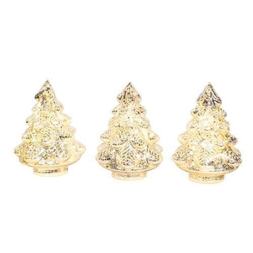 3/Set - Silver Mercury Glass LED Christmas Trees