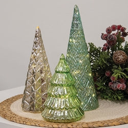 3/Set - Patterened Mercury Glass LED Christmas Trees