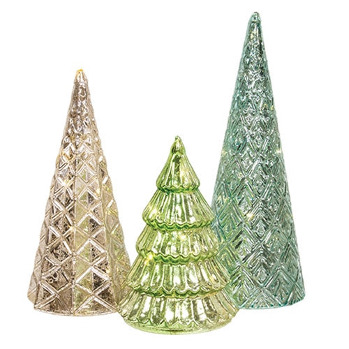 3/Set - Patterened Mercury Glass LED Christmas Trees
