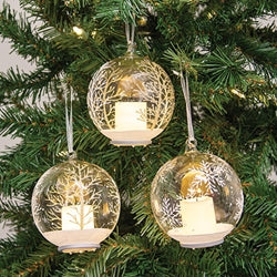 4" Winter Pattern Bulb Ornament w/LED Candle - 2 Asstd