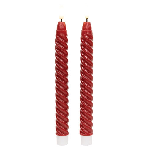 2/Set - Burgundy Twisty Timer Tapers - 10"H