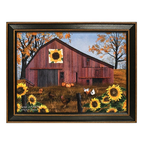 Sunflower Quilt Block Barn Framed Print - 16"x12"