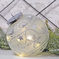Silver Stripe & Snowflake Light Up Ball Ornament