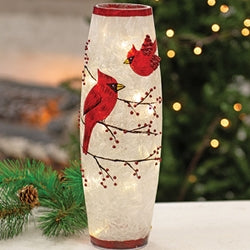 Light Up Crackled Glass Cardinal Vase