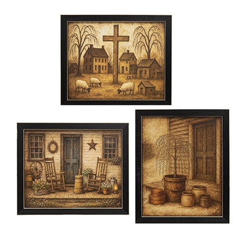 Homespun Primitive Farm Framed Print - 12x8 - 3 Asstd.