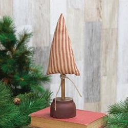 Red Stripe Ticking Christmas Tree on Base 11"
