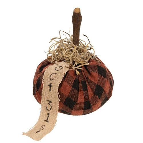 Burnt Orange & Black Stuffed "October 31st" Mini Pumpkin
