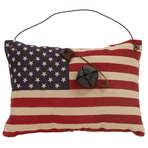 Stuffed Primitive American Flag Ornament w/Rusty Bell