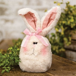 Stuffed Fuzzy Bunny Head Sitter w/Pink & White Checked Bow