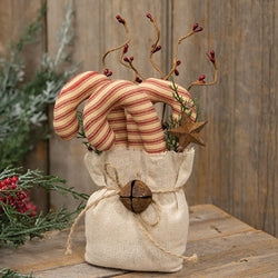Stuffed Ticking Stripe Candy Canes & Greenery Goody Bag