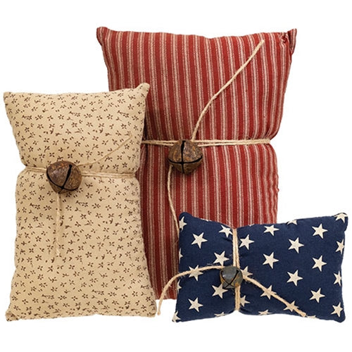 3/Set - Primitive Americana Jingle Bell Pillows