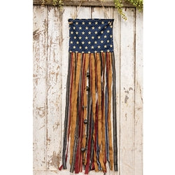 Primitive Rag Strip Flag Banner w/Jinge Bells
