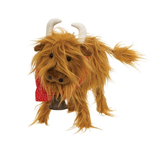 Fluffy Highland Cow w/Bandana and Bell - 9"