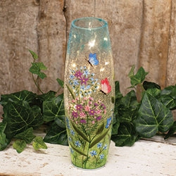 Butterfly Crackled Glass Light Up Vase