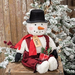 Cleo Snowman Doll With Plaid Greenery Sack