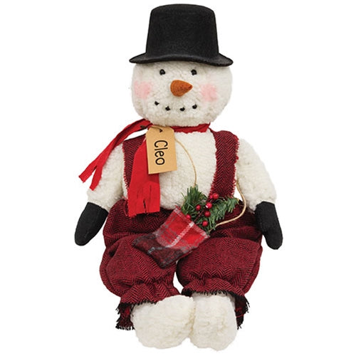 Cleo Snowman Doll With Plaid Greenery Sack