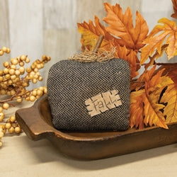 Stuffed Black & Tan Chevron Mossy Top Fall Pumpkin