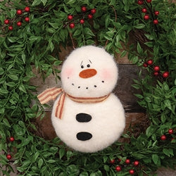 Fleece Snowman Hanger With Red Ticking Scarf - 8"H