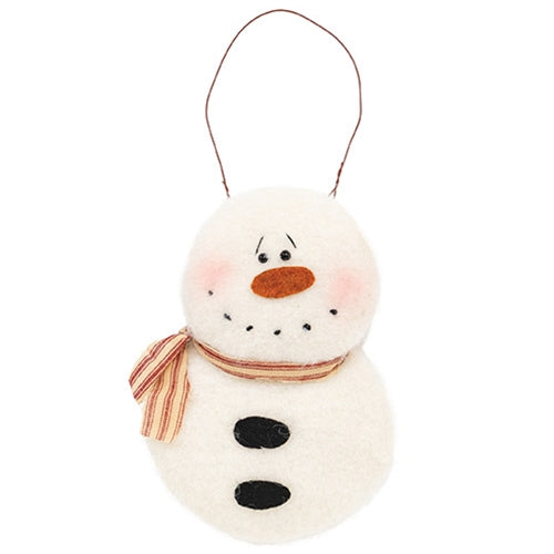Fleece Snowman Hanger With Red Ticking Scarf - 8"H