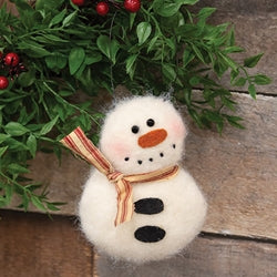 Fleece Snowman Hanger With Red Ticking Scarf - 4.5"H