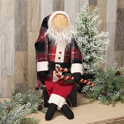 Plaid Coat Santa Doll With Jingle Bell Candy Cane