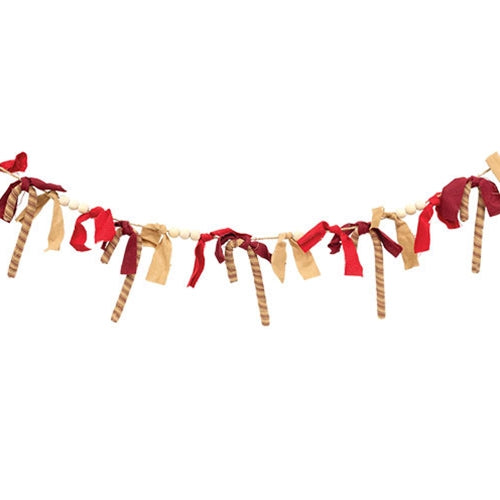 Candy Cane Rag & Bead Garland