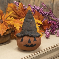 Grungy Stuffed Witchy Jack O Lantern Head Sitter - 4" x 7"