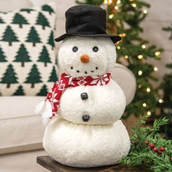 Stuffed Sherpa Snowman In Top Hat & Scarf - 15"H