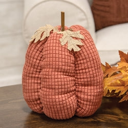 Stuffed Orange Waffle Weave Pumpkin w/Burlap Leaves - 9"H
