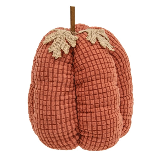 Stuffed Orange Waffle Weave Pumpkin w/Burlap Leaves - 9"H