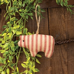 Stuffed Red Ticking Stripe Pig Ornament