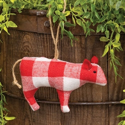 Stuffed Red & White Flannel Check Cow Ornament