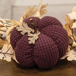 Burgundy Waffle Weave Pumpkin w/Burlap Leaves - 6" dia.