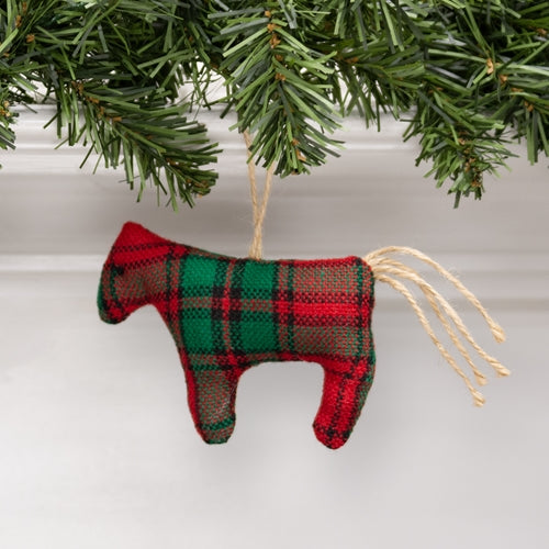 Stuffed Red & Green Plaid Horse Ornament