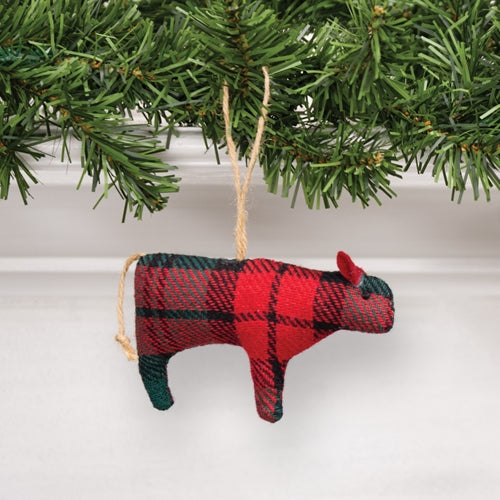 Stuffed Red & Green Plaid Cow Ornament