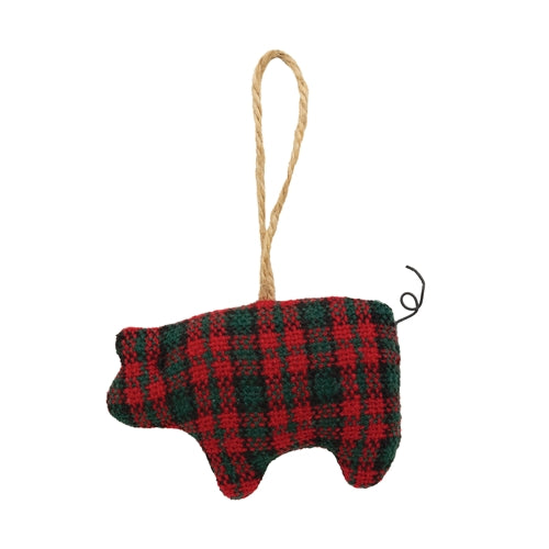 Stuffed Red & Green Plaid Pig Ornament