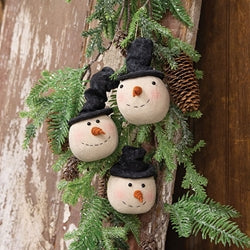 3/Set - Stuffed Floppy Hat Snowman Head Ornaments